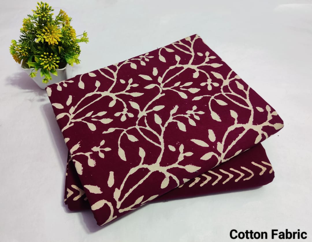 Dark Maroon Vine Printed Cotton Fabric – Stylish Ethnic Material(MVTB16)