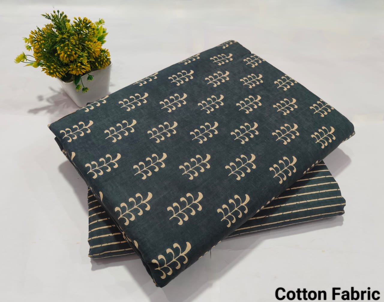 Dark Green Printed Cotton Fabric – Stylish Kurti & Dress Material (MVTB60)