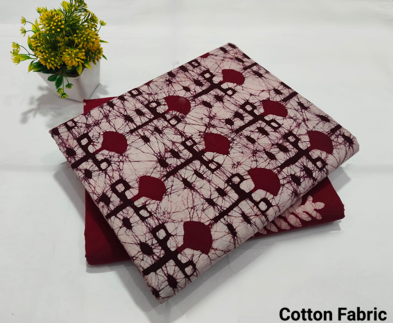 Off White Maroon Printed Cotton Fabric – Designer Kurti Material (MVTB67)