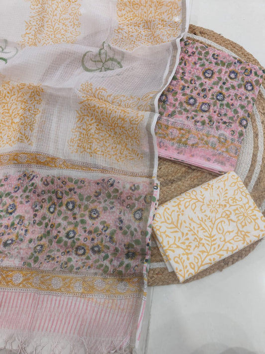 Yellow Floral Printed kota doriya Suit Set (MVFKO13)
