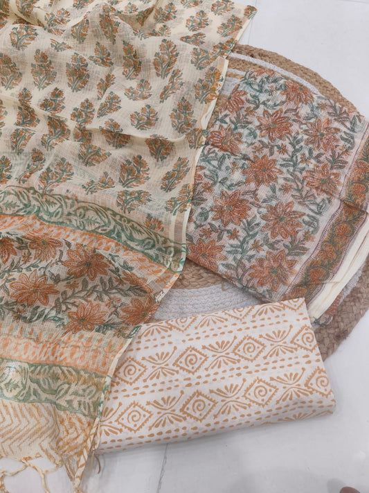 Beige Floral Printed kota doriya Suit Set (MVFKO16)