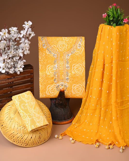 Teal Green Cotton Work Suit with Printed Dupatta – Women’s Unstitched Dress Material