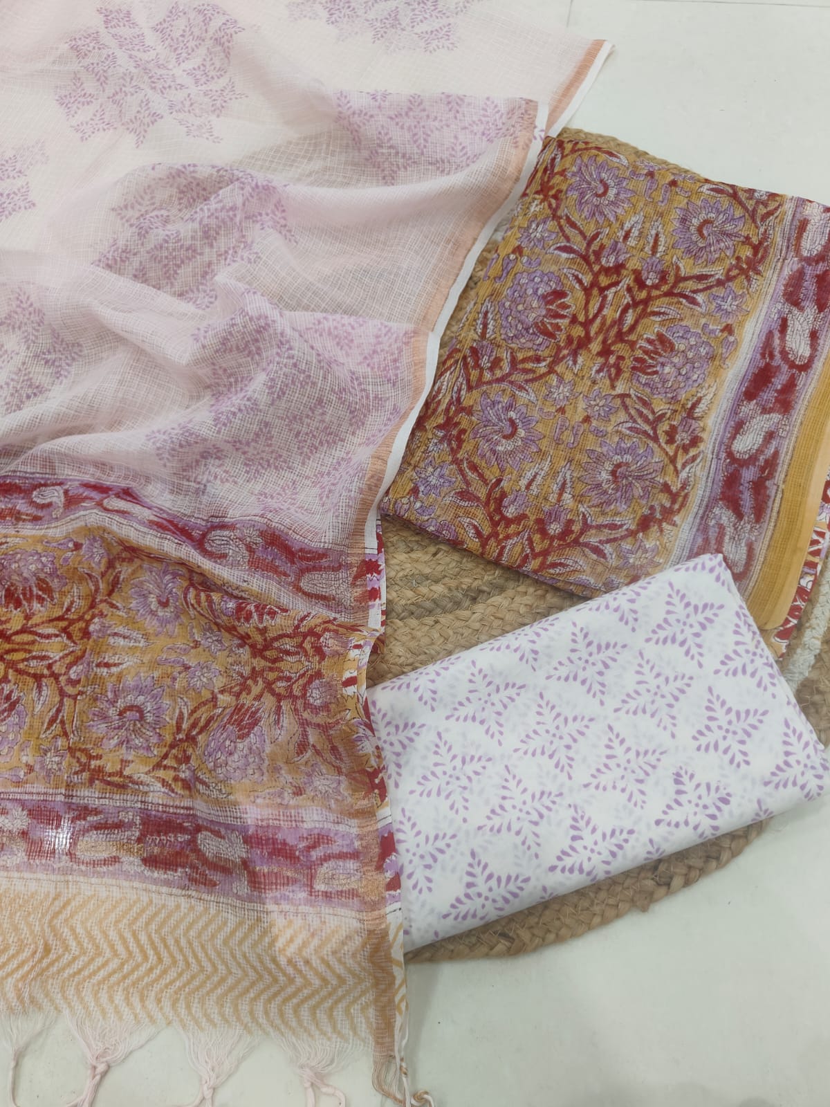 Pink & Mustard Floral Printed kota doriya Suit Set (MVFKO18)