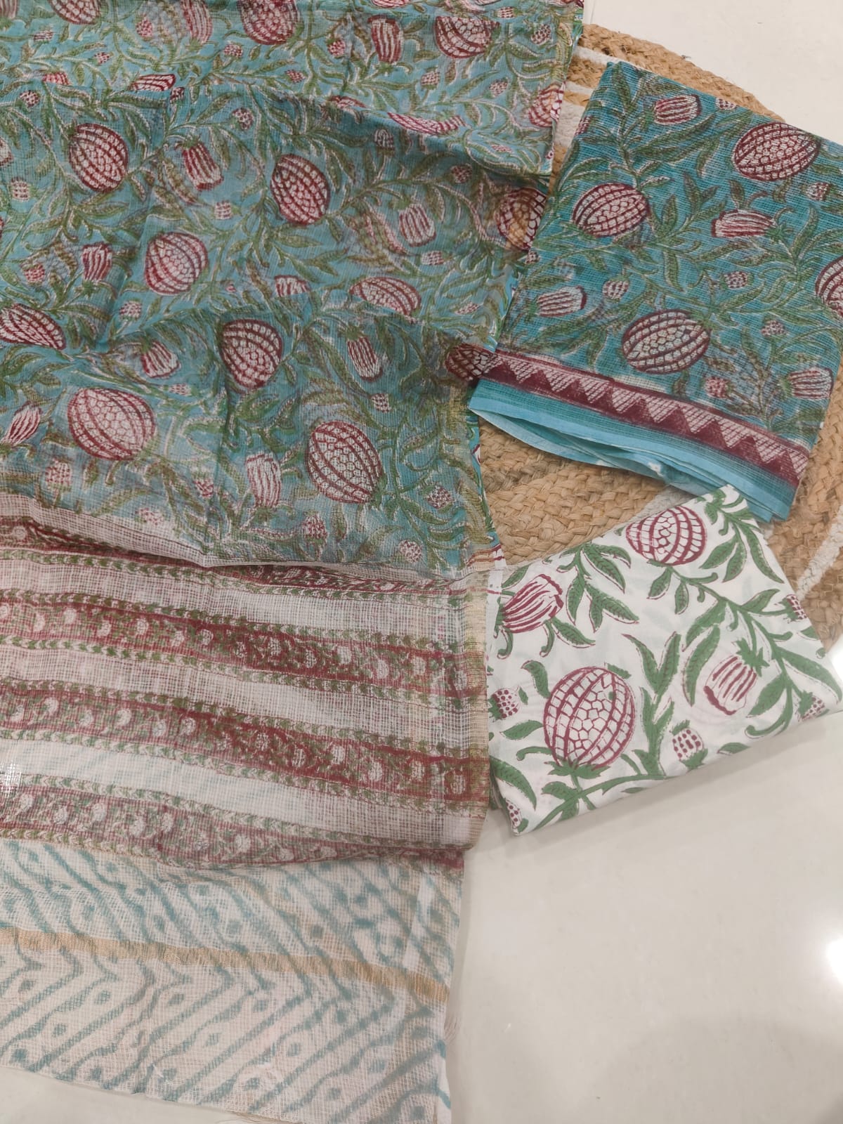 Teal Green Floral Printed kota doriya Suit Set (MVFKO19)