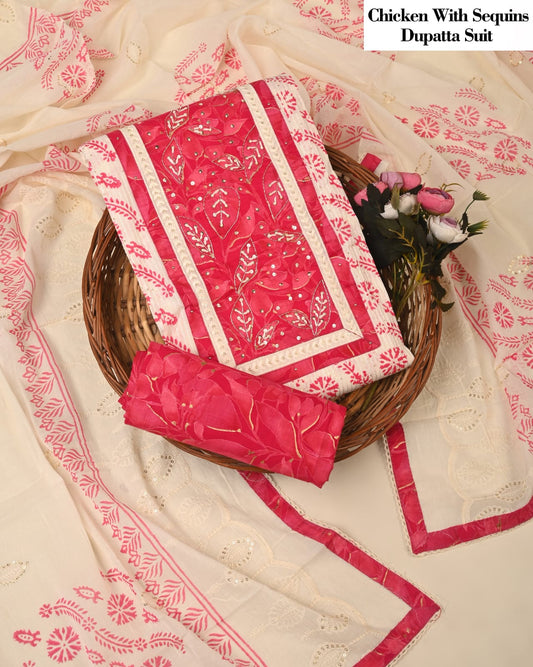 Pink Embroidered Chicken Suit with Sequins Dupatta – Party Wear