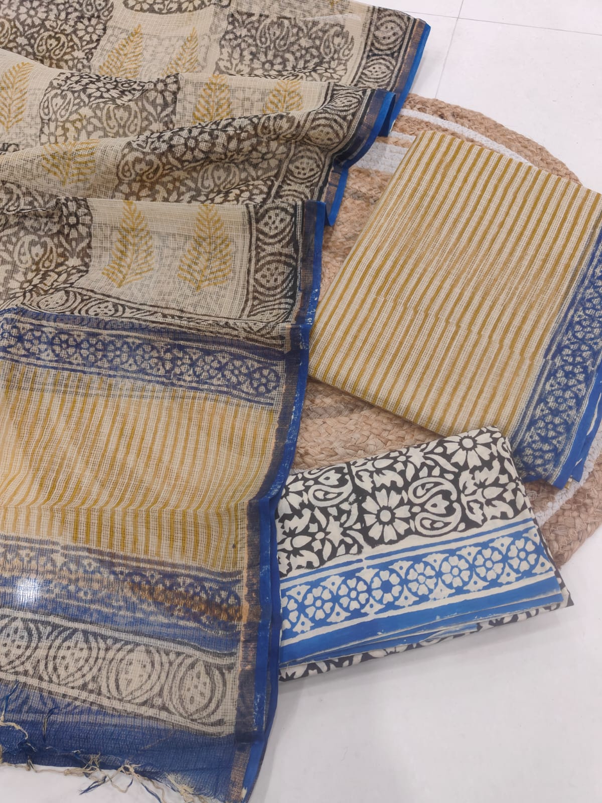 Yellow & Blue Printed kota doriya Suit Set (MVFKO21)