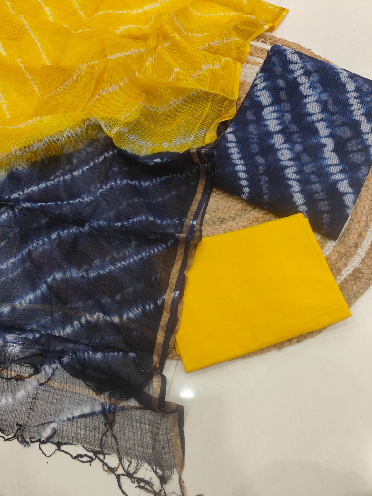 Yellow & Indigo Tie Dye kota doriya Suit Set (MVFKO23)