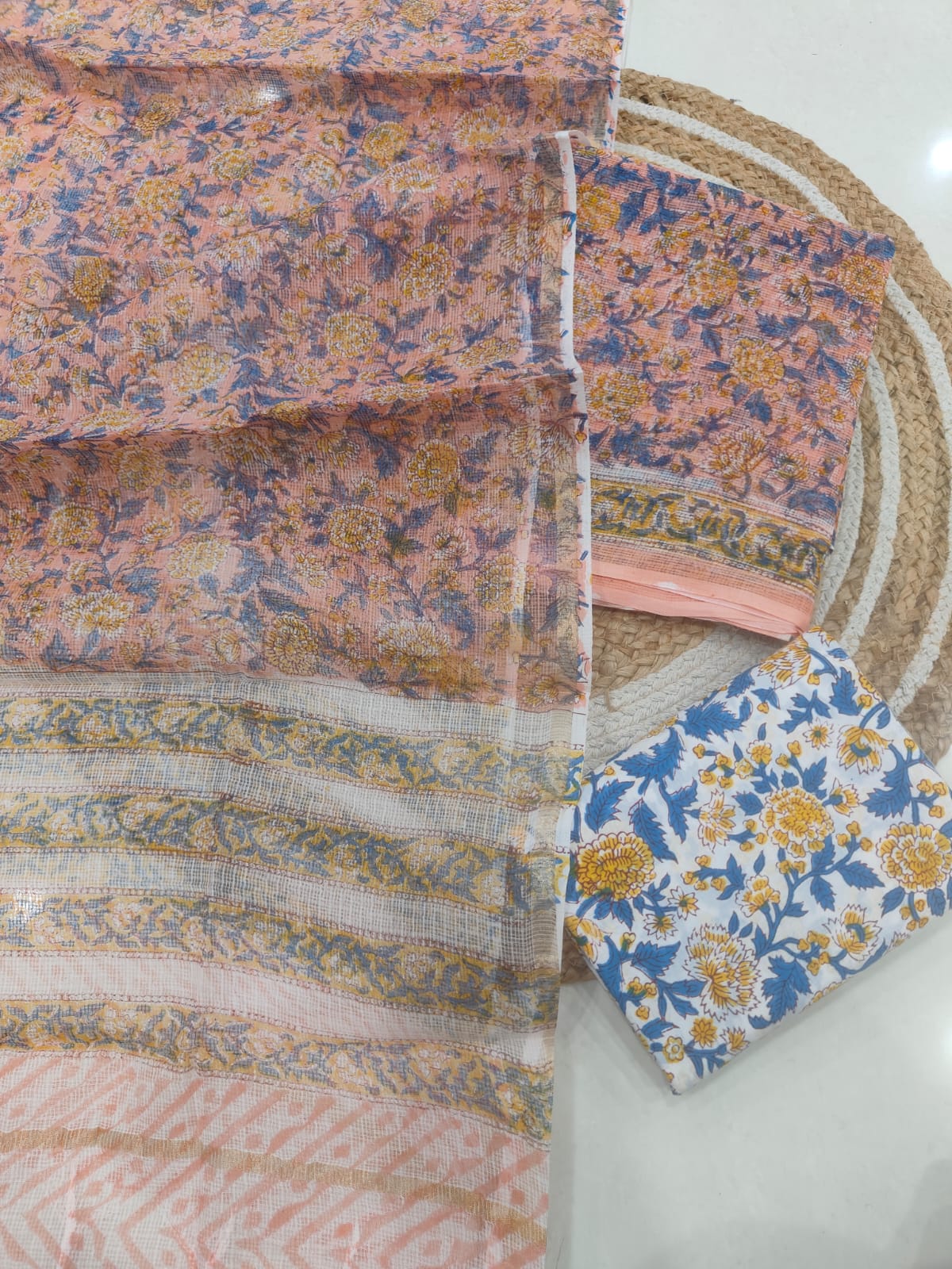 Peach Floral Printed kota doriya Suit Set (MVFKO25)