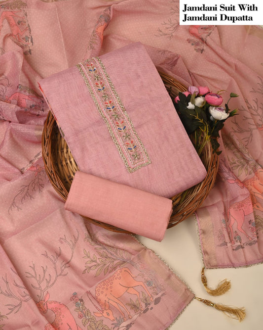 Pink Jamdani Suit with Jamdani Dupatta – Traditional Ethnic Wear for Women