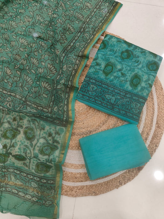 Bottle Green Ethnic Printed kota doriya Suit Set (MVFKO29)