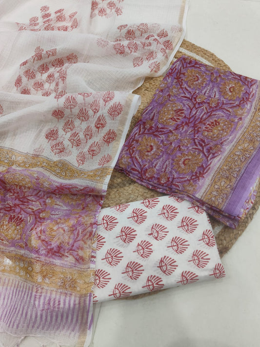 Lavender Floral Printed kota doriya Suit Set (MVFKO30)