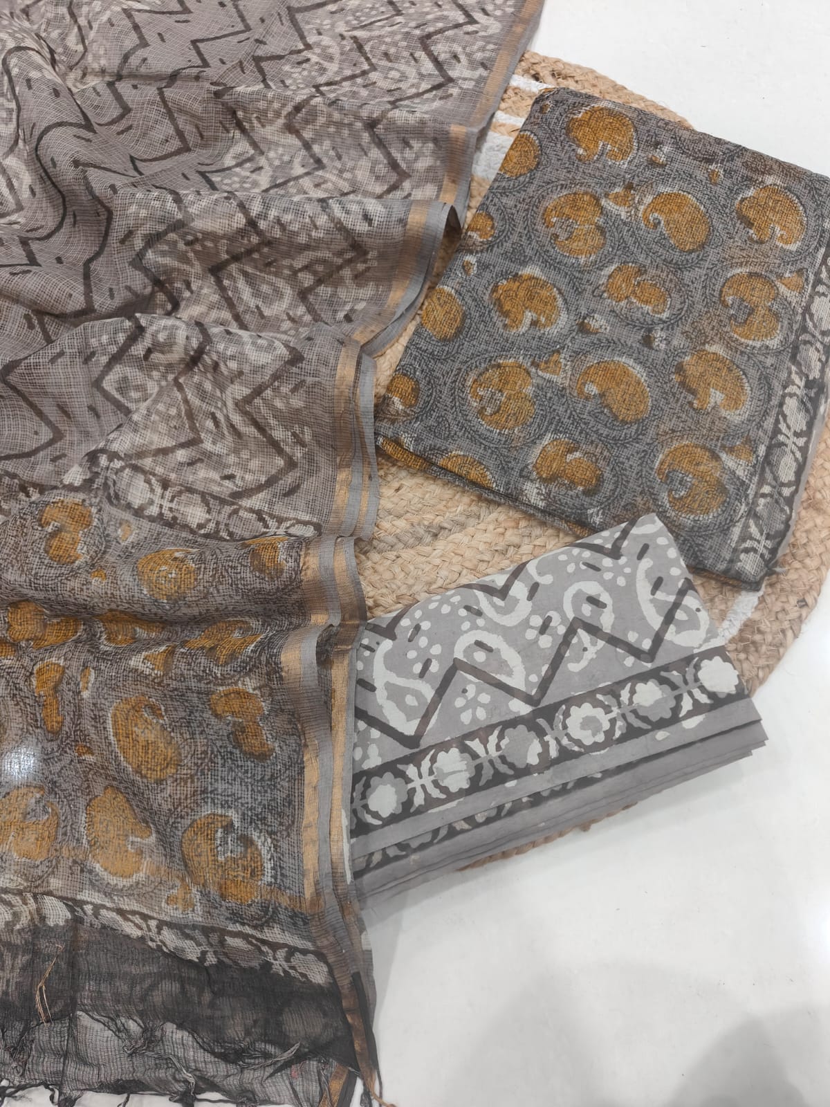 Charcoal Grey Ethnic Printed kota doriya Suit Set (MVFKO38)
