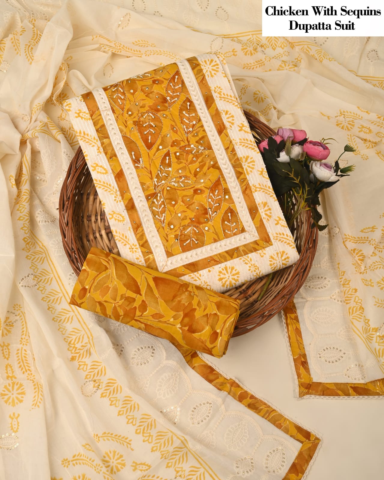 Yellow Chicken Suit With Sequins Dupatta – Stylish Unstitched Dress