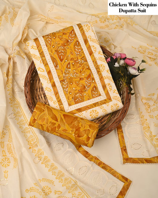 Yellow Chicken Suit With Sequins Dupatta – Stylish Unstitched Dress