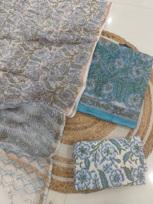 Blue Floral Printed kota doriya suit Set (MVFKO43)