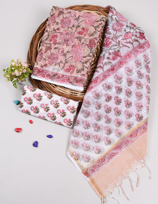 Peach Floral Printed kota doriya suit set (MVFKO45)