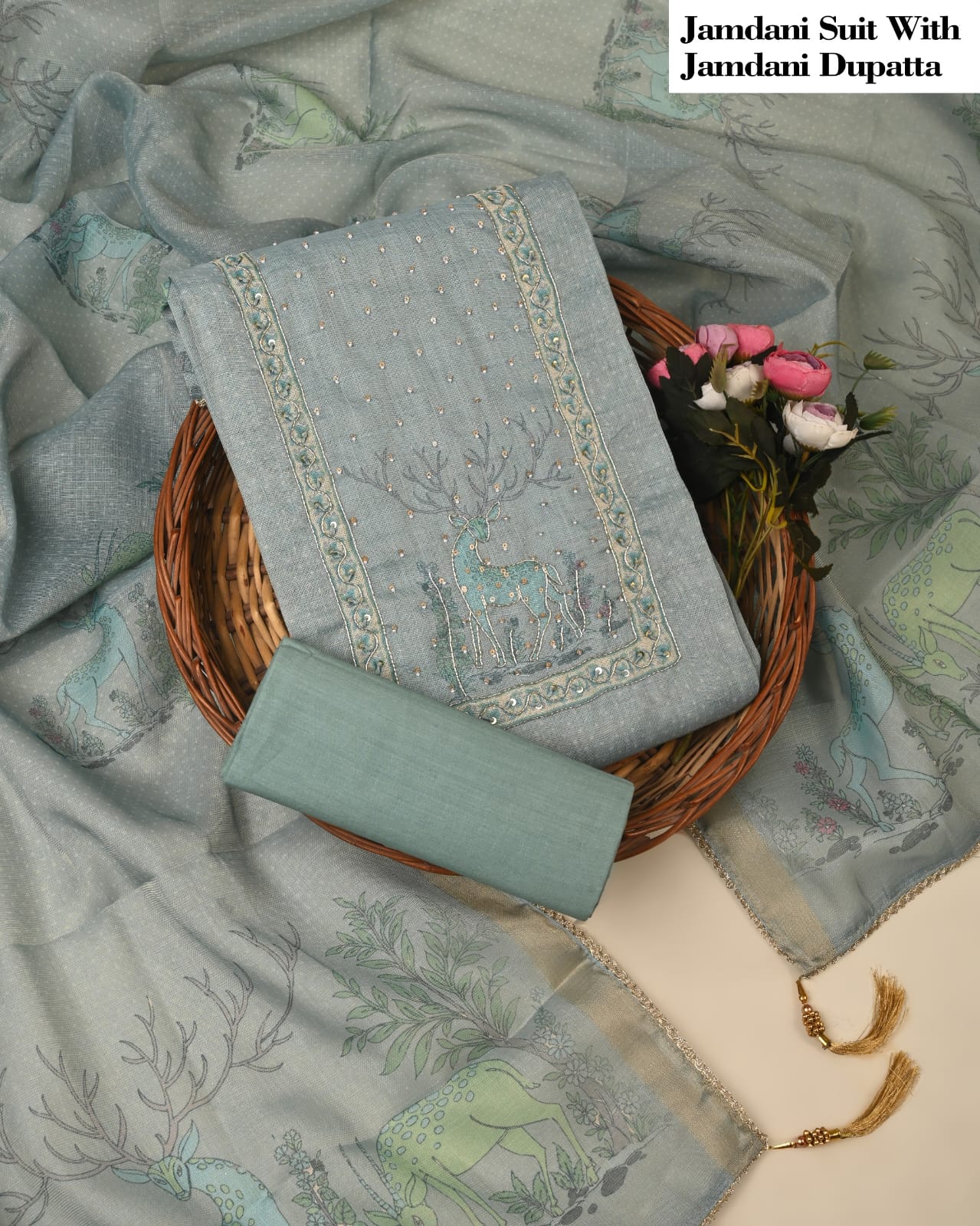 Premium Jamdani Suit with Jamdani Dupatta – Elegant Ladies Unstitched Ethnic Wear