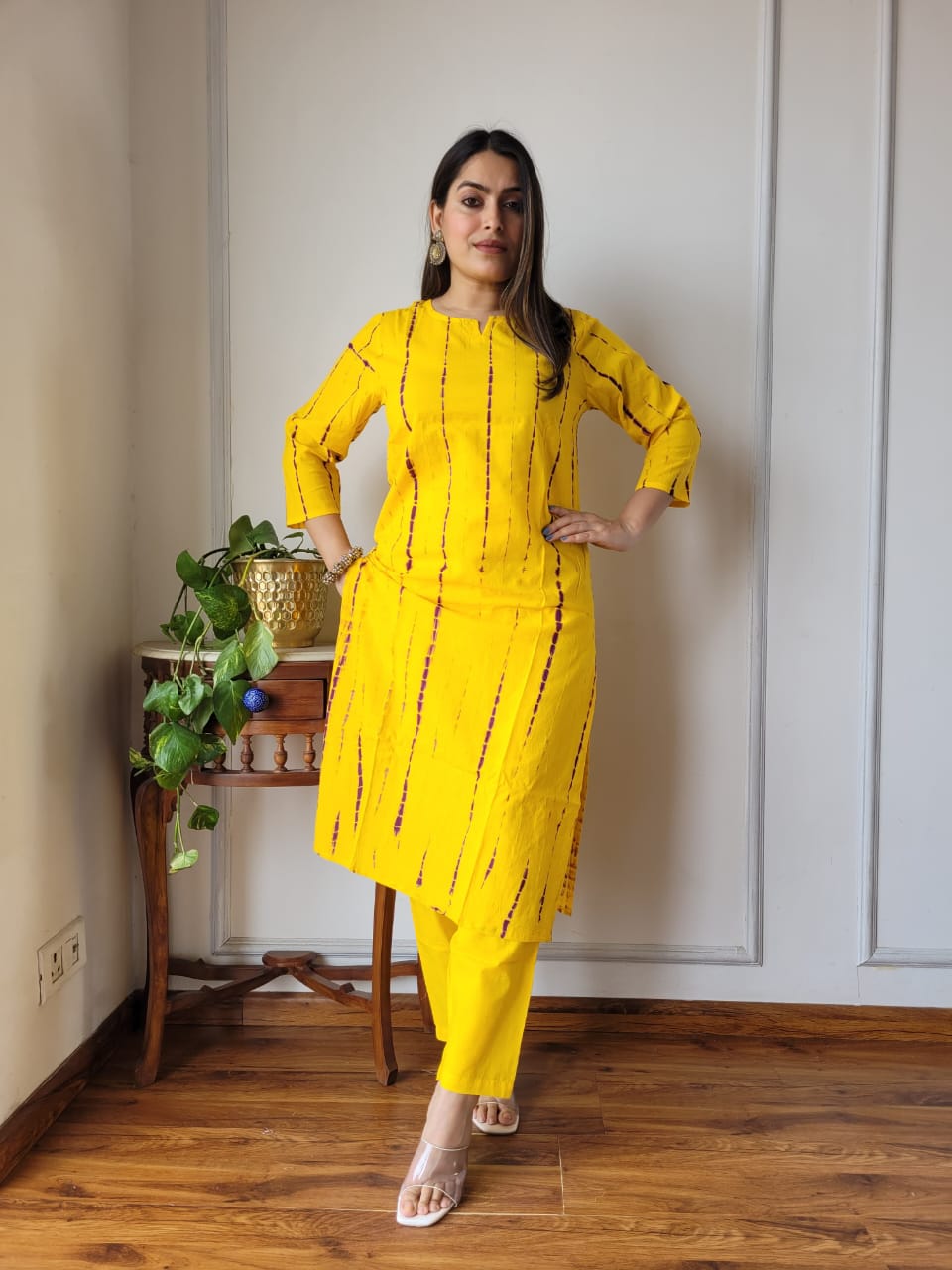Mustard Printed Cotton Kurti Pant Set for Women | Maharani Vastra