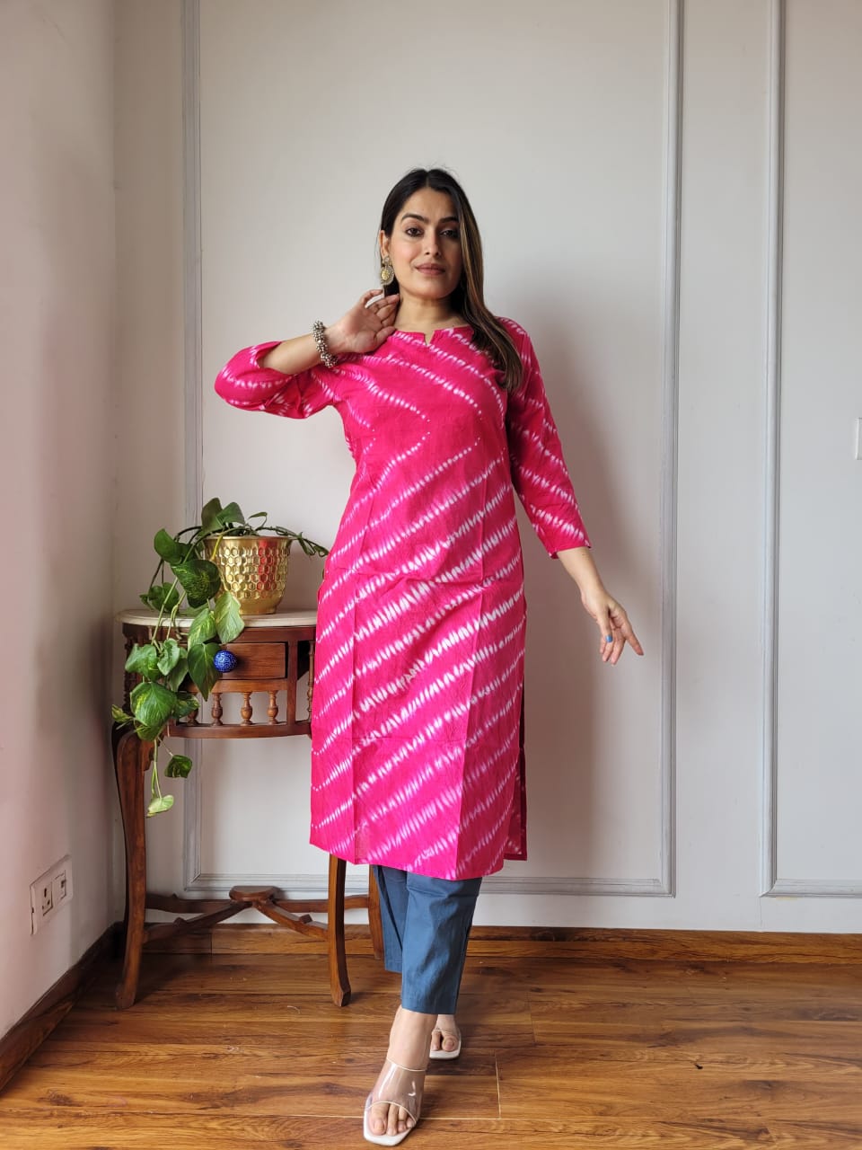 Pink Tie Dye Cotton Kurti for Women | Maharani Vastra