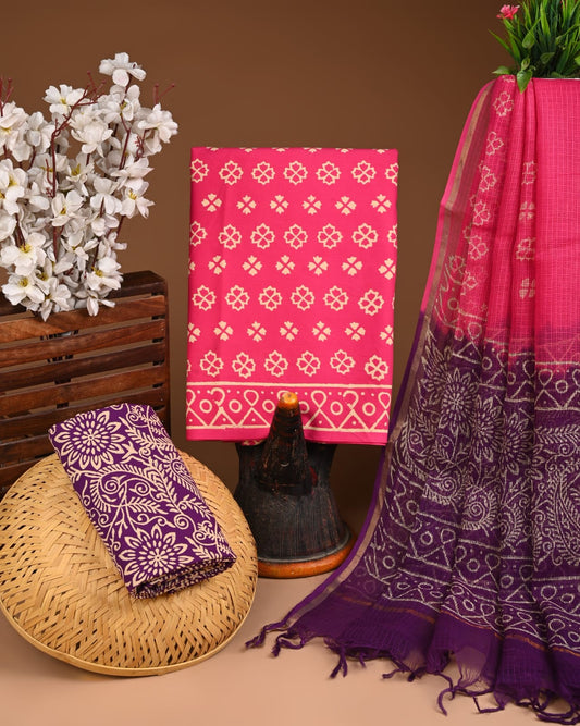 Pink Cotton Suit with Kota Doriya Dupatta – Designer Ethnic Dress Material