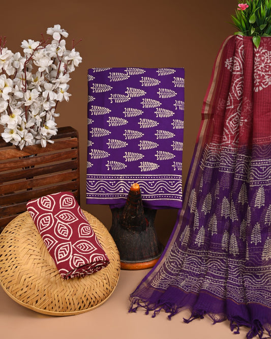 Purple Cotton Suit with Kota Doriya Dupatta | Designer Ethnic Dress Material