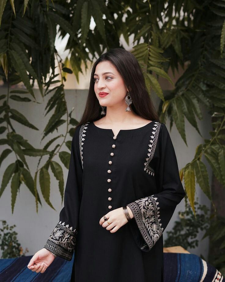 Black Embroidered Designer Kurti Pant Set