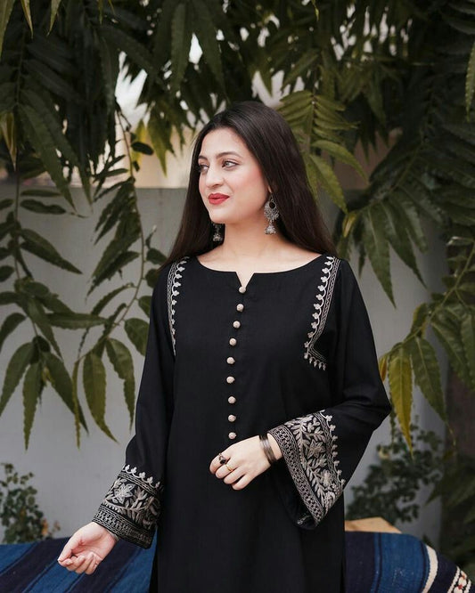 Black Embroidered Designer Kurti Pant Set
