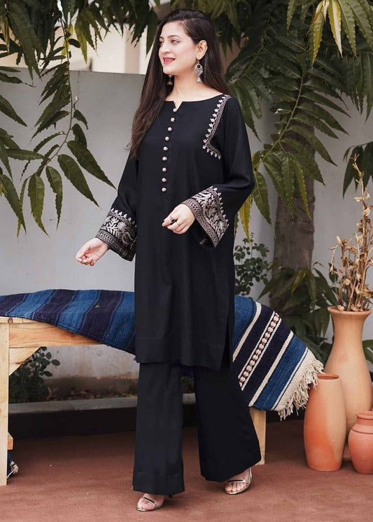 Black Embroidered Designer Kurti Pant Set