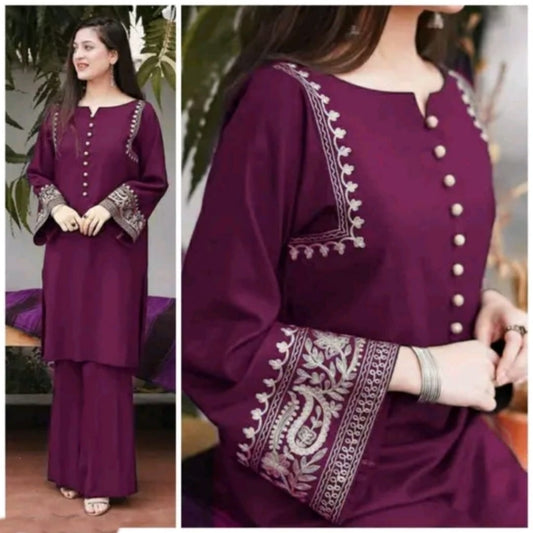 Purple Embroidered Kurti Pant Set
