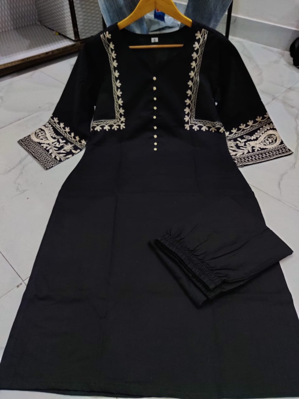 Black Embroidered Designer Kurti Pant Set