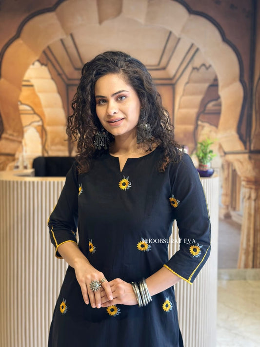 Black Floral Printed Kurti for Women | Stylish Cotton Casual Ethnic Wear