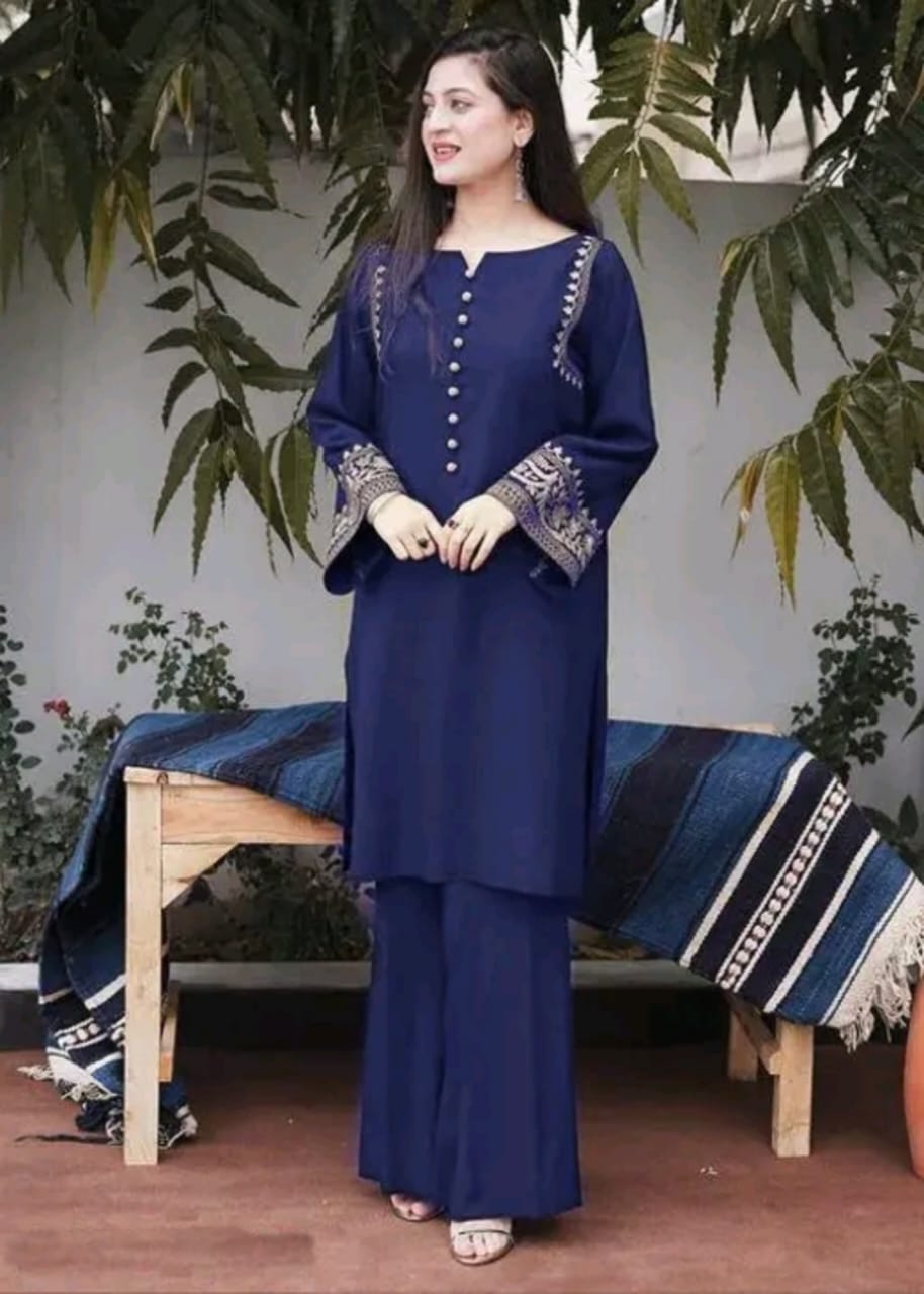 Navy Blue Embroidered Kurti Pant Set for Women | Designer Ethnic Wear Online