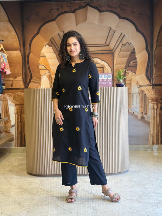 Black Floral Printed Kurti for Women | Stylish Cotton Casual Ethnic Wear