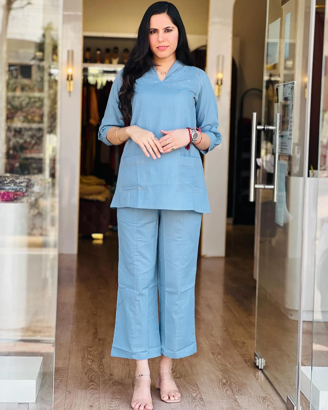 Sky Blue Co-ord Set for Women | Stylish Cotton Summer Two Piece Outfit