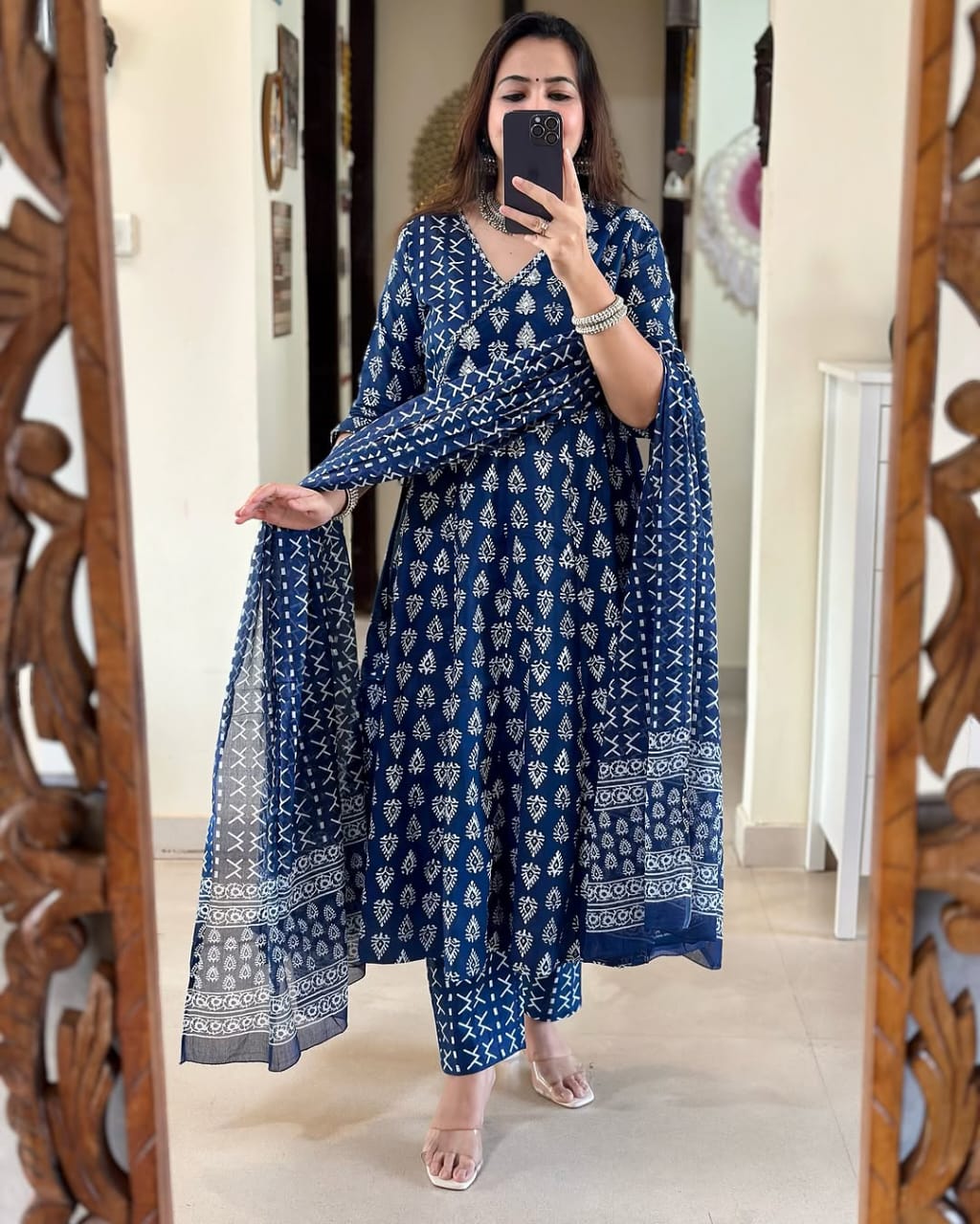Indigo Blue Cotton Suit with Cotton Dupatta