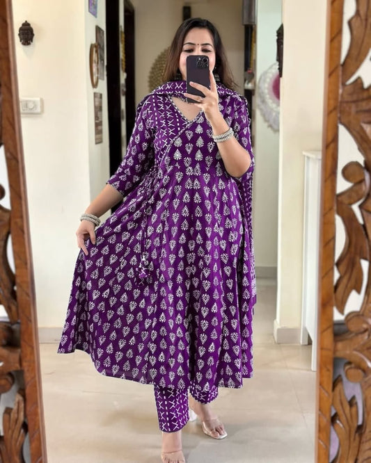 Purple Cotton Suit with Cotton Dupatta