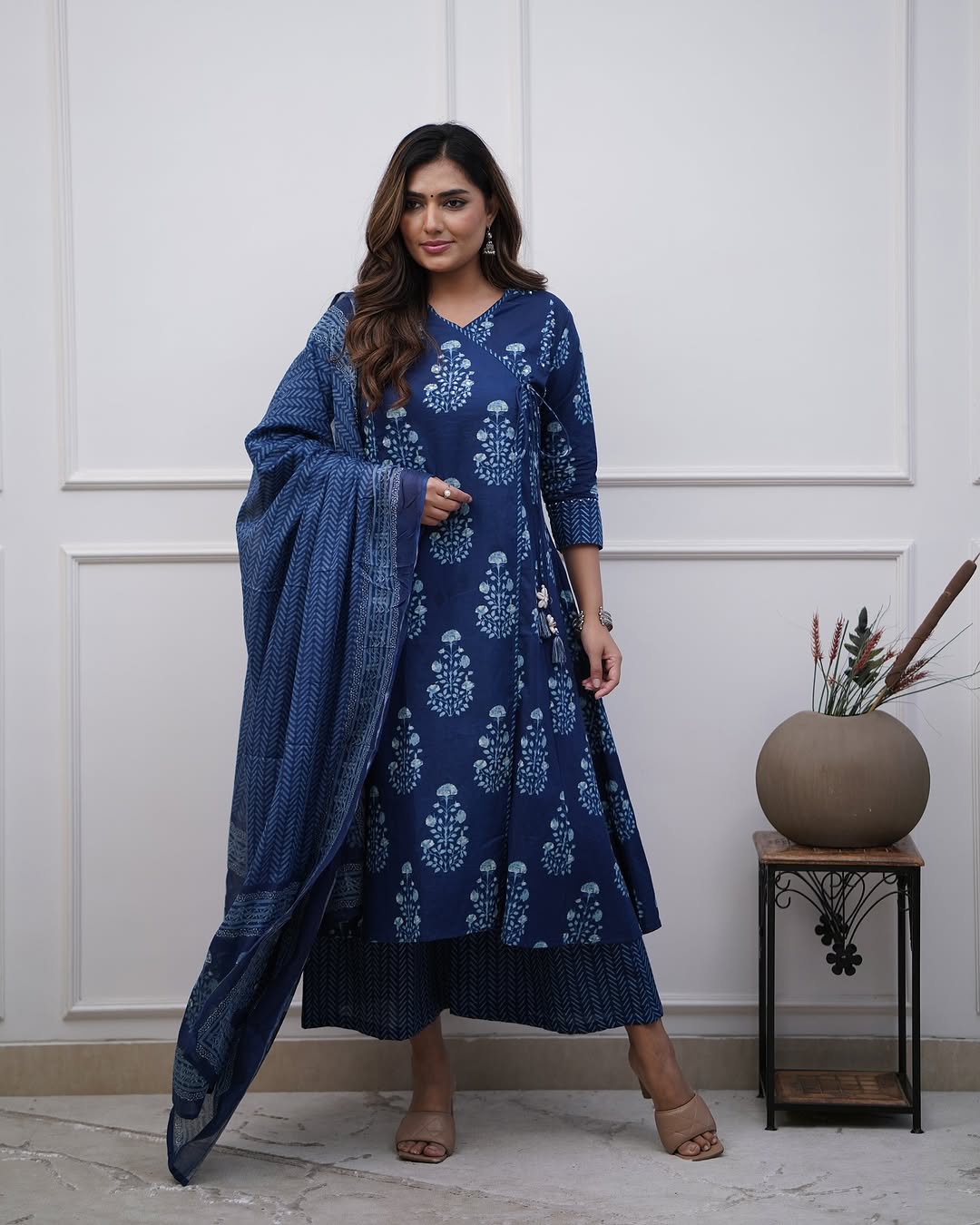 Navy Blue Cotton Suit with Cotton Dupatta