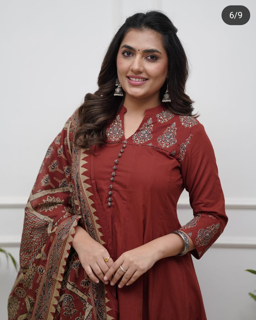 Maroon Cotton Angrakha Anarkali Suit