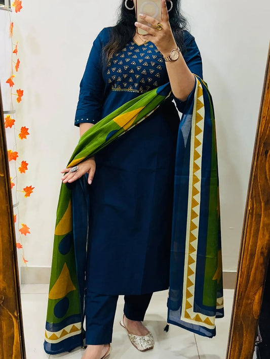 Blue Designer Kurta Pant Set with Dupatta