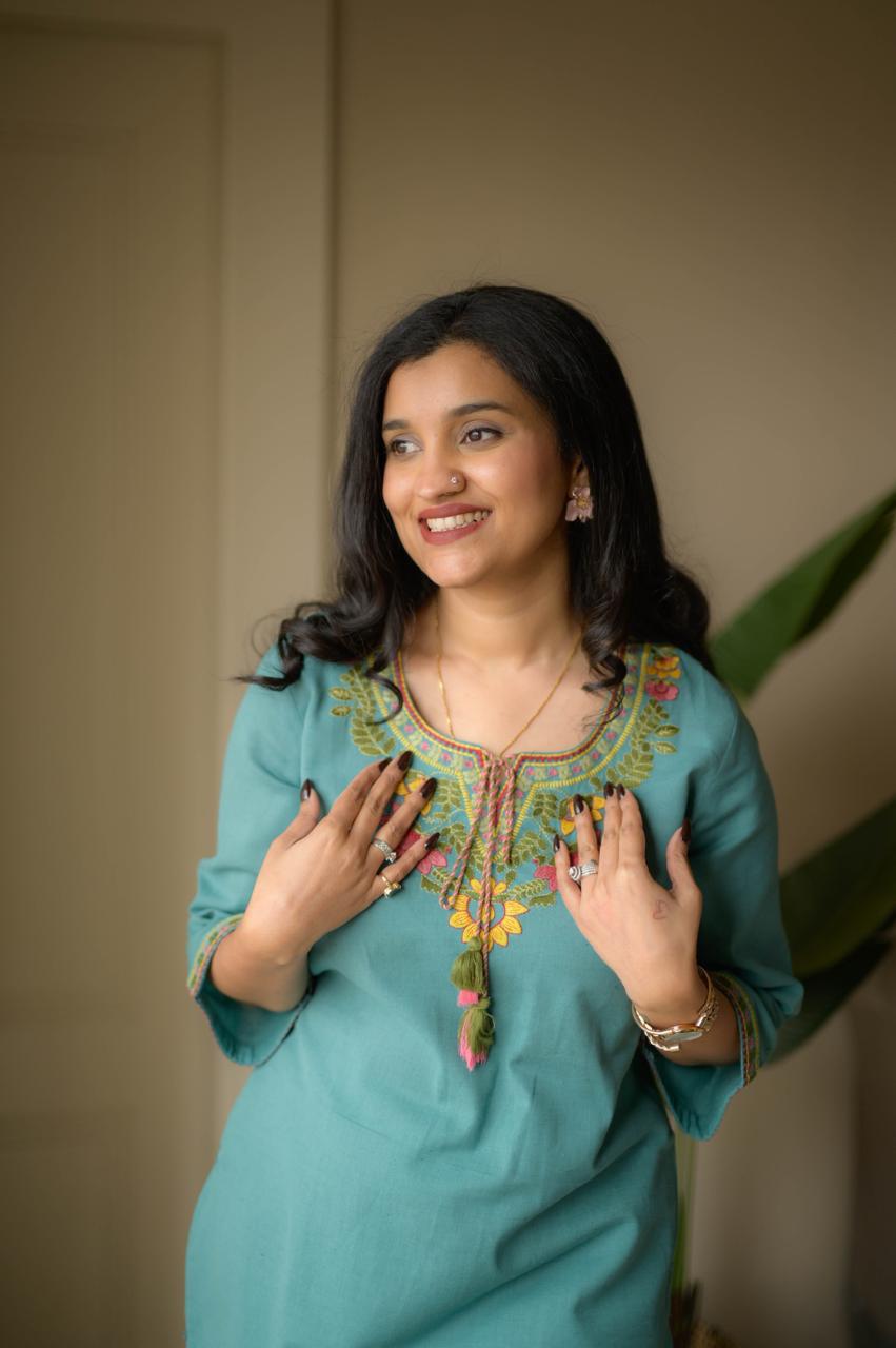 Teal Blue Embroidered Kurta Pant Set for Women – Elegant Traditional Outfit