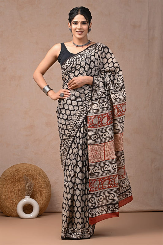 Black Designer Cotton Saree – Soft Cotton Saree for Women (MVCS28)