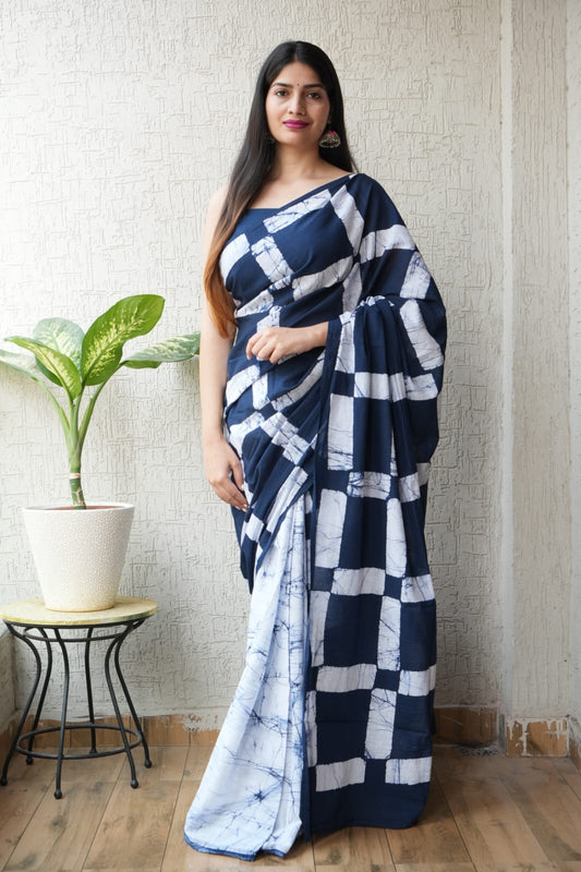 Navy Blue Tie Dye Cotton Saree – Soft Cotton Saree for Women (MVCS30)