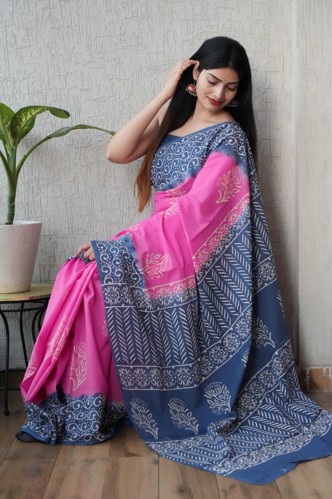 Blue Pink Designer Cotton Saree – Soft Cotton Saree for Women | Maharani Vastra (MVCS42)