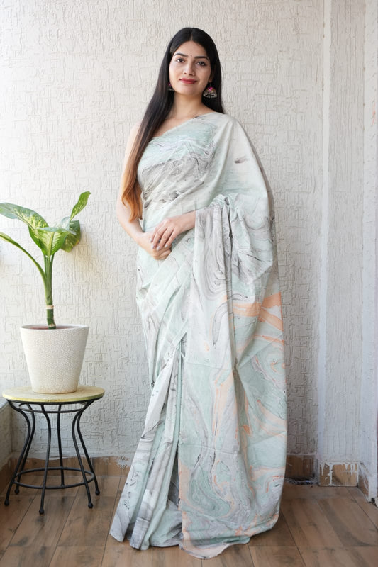 Pastel Marble Printed Cotton Saree – Soft Cotton Saree for Women | Maharani Vastra
