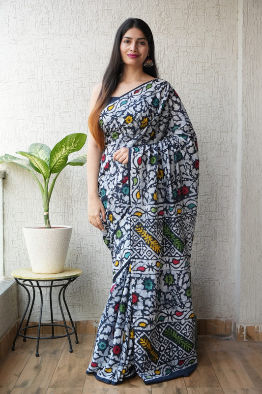 Multicolor Printed Cotton Saree – Soft Cotton Saree for Women | Maharani Vastra