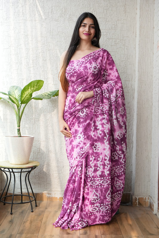 Purple Tie Dye Cotton Saree – Soft Cotton Saree for Women | Maharani Vastra