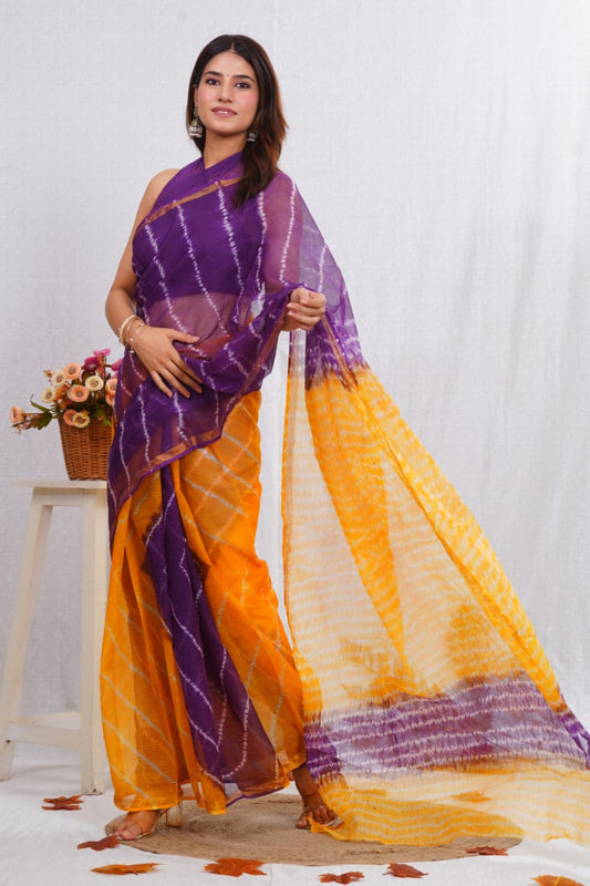 Purple & Yellow Tie-Dye kota doriya Saree (MVKS10)