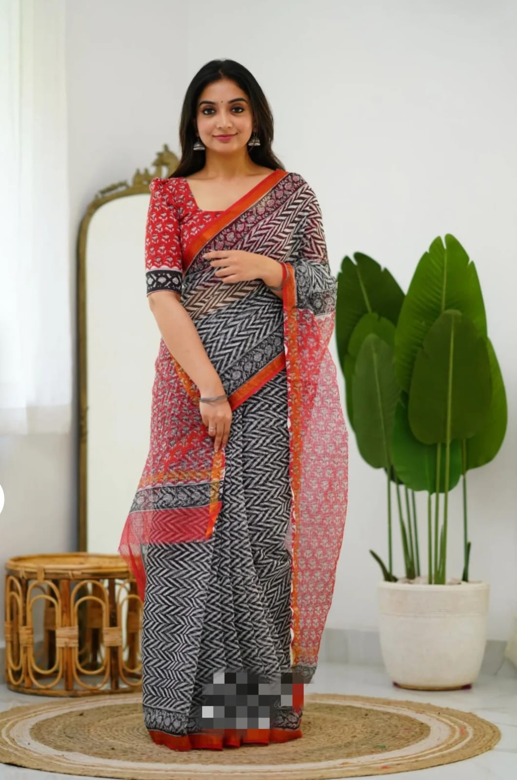 Red & Black Printed Saree (MVKS02)