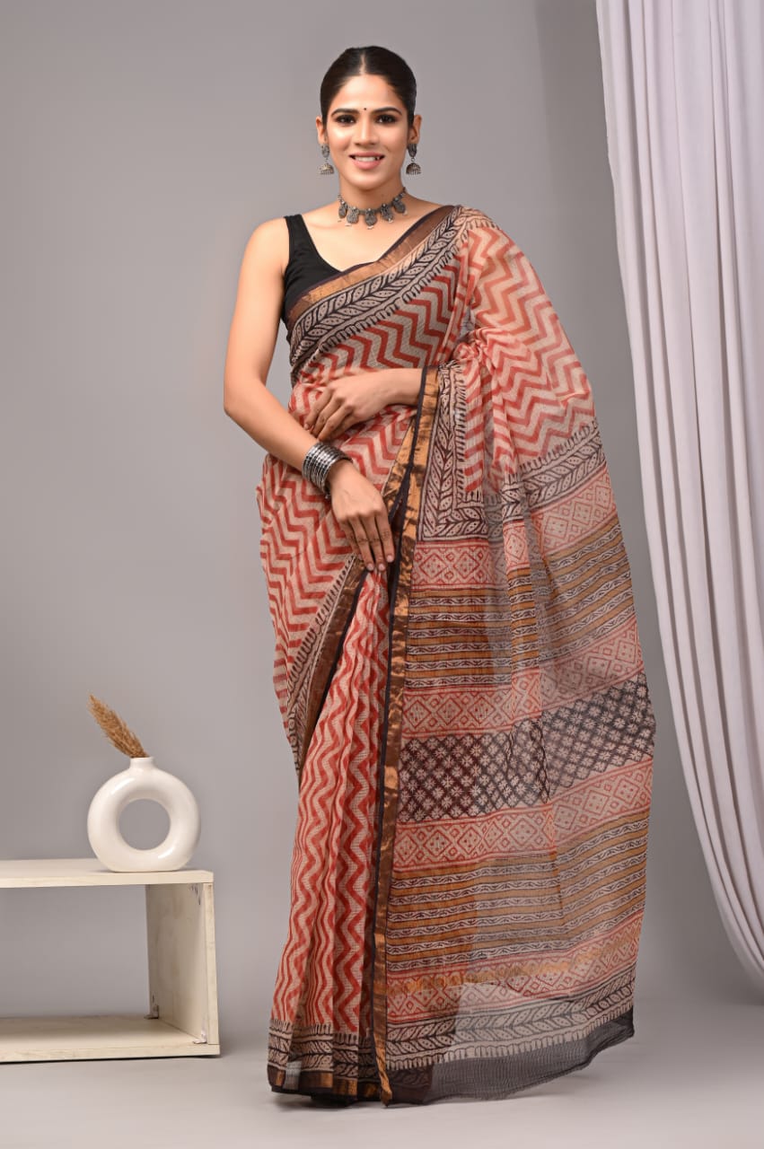 Red & Beige Printed kota doriya saree(MVKS19)