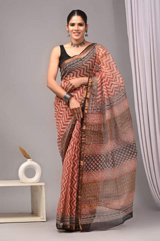 Red & Beige Printed kota doriya saree(MVKS19)